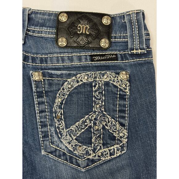 Miss Me Women's Peace Symbol Pockets Bootcut Denim Jeans - Size 27 (28x34) - Picture 1 of 6